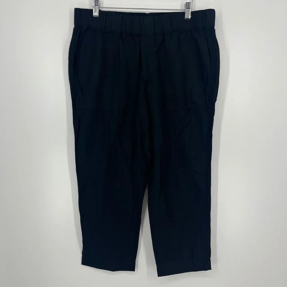 Banana Republic Womens Tapered Crop Pant Black Lyocell Linen Cotton Large NWT